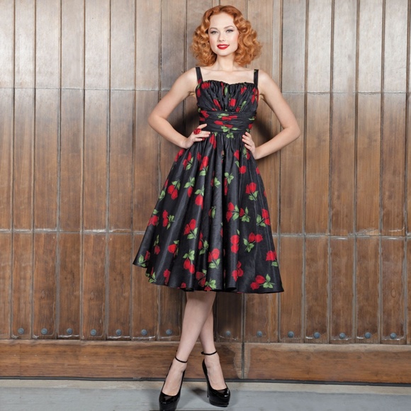 Stop Staring Dresses & Skirts - Stop Staring Red and Black Rose Print Fit and Flare Dress